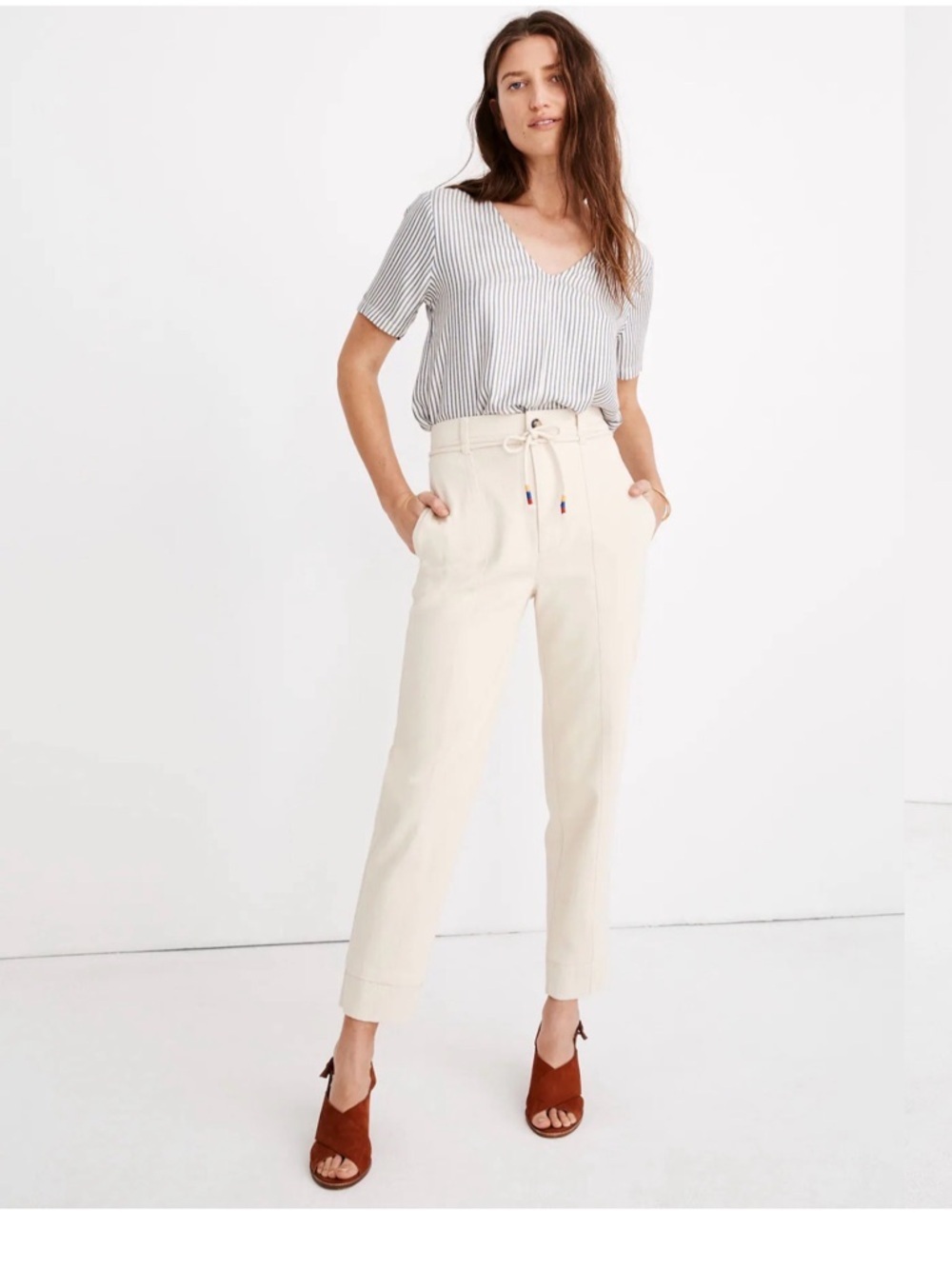 Madewell Women's High-Rise Tie WaistTapered Pants - Cream